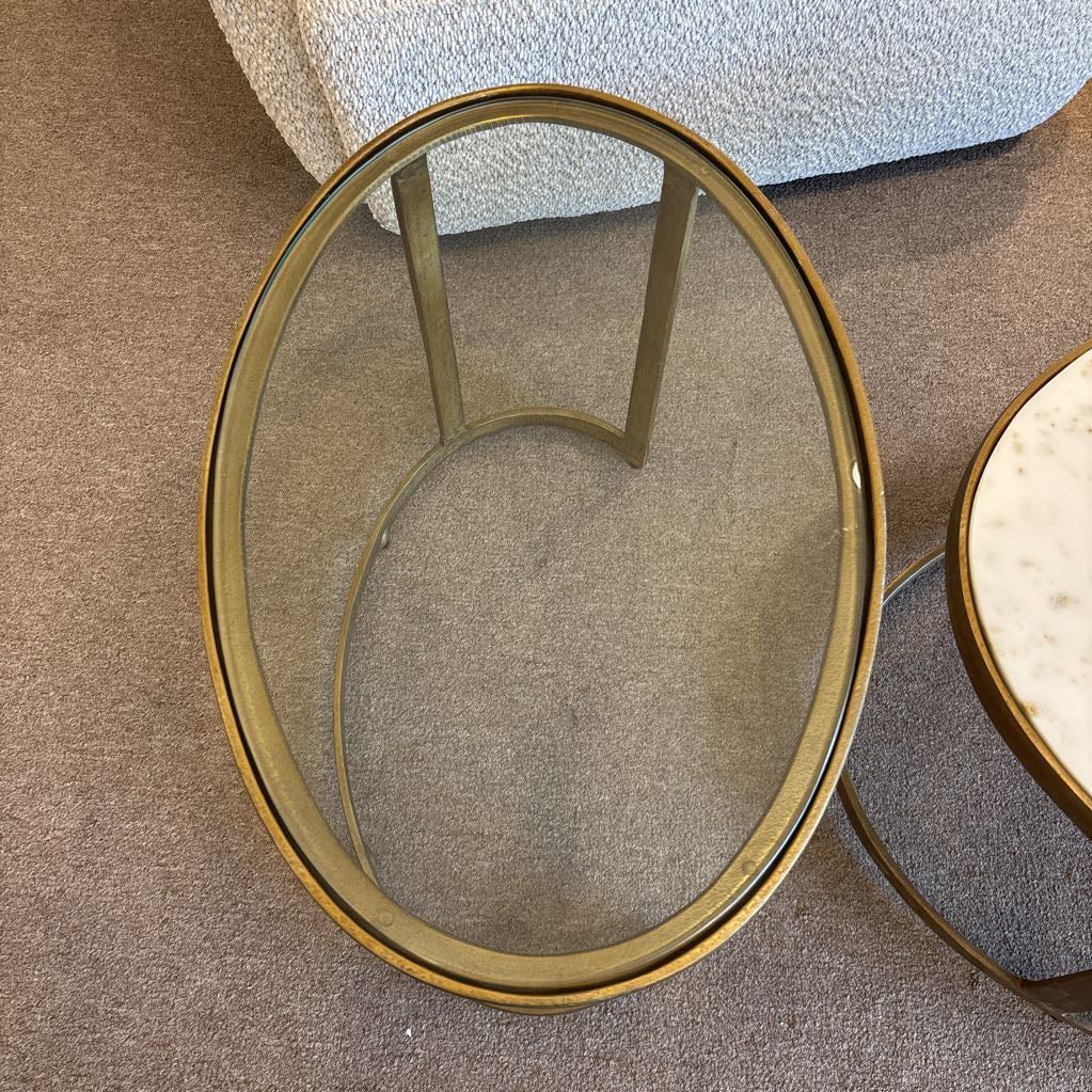Oval Marble Coffee Table w/ Nesting Glass Table