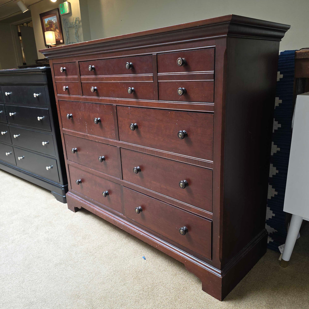 Mid-height Dark Wood 9 Drawer Dresser