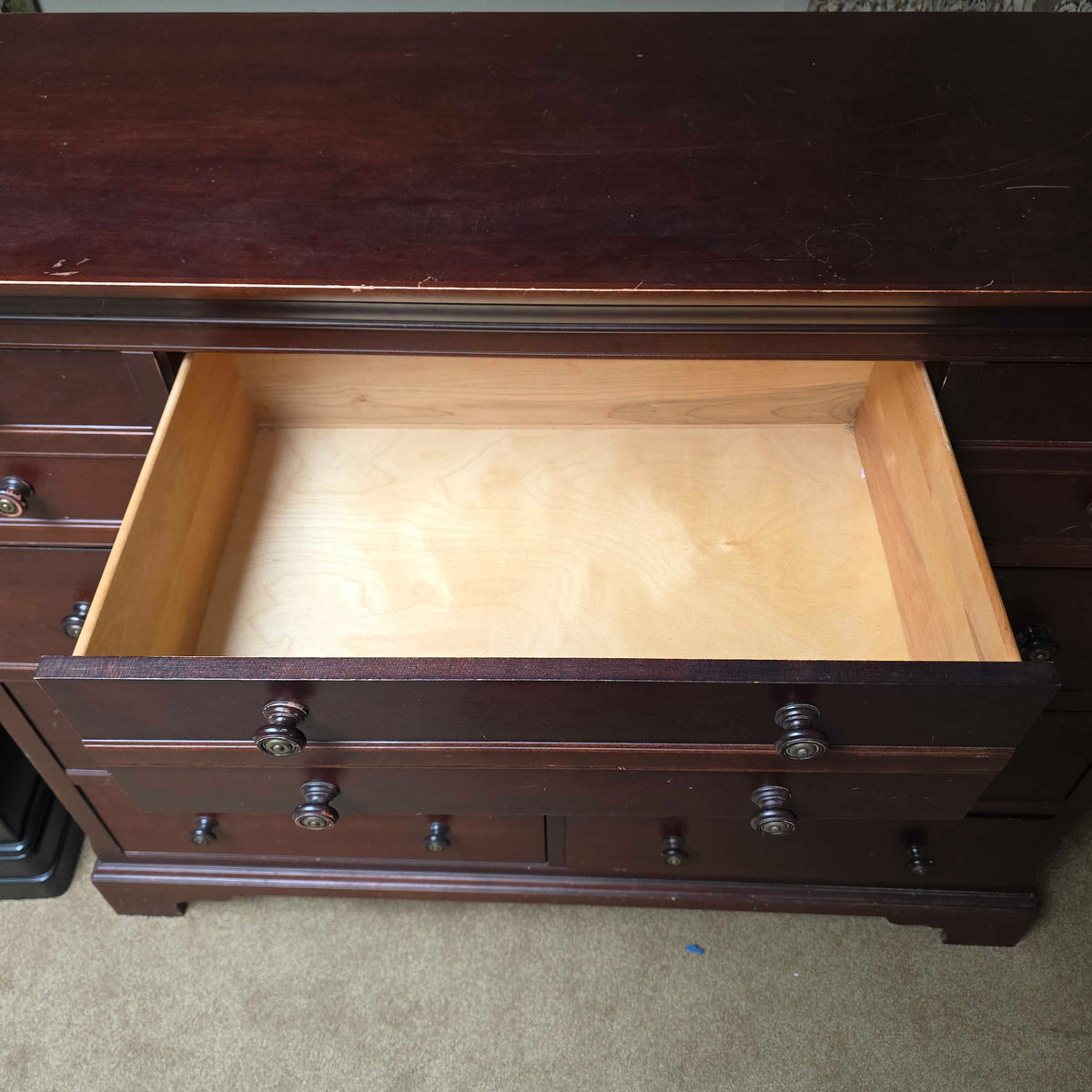 Mid-height Dark Wood 9 Drawer Dresser