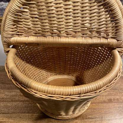 Round Beige Picnic Basket with Handle SMALLS