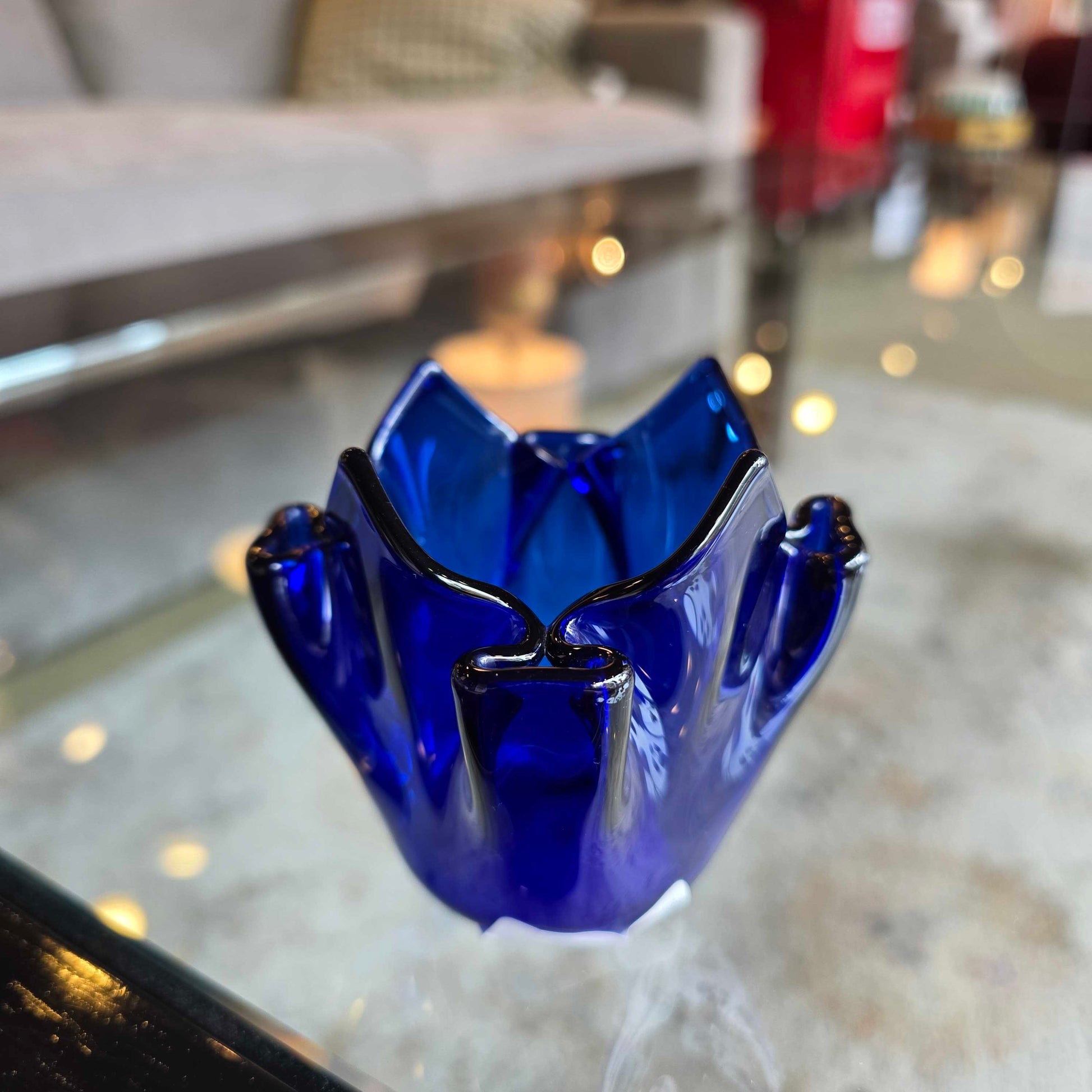 Deep Blue Glass with Pointy Rim Cup SMALLS