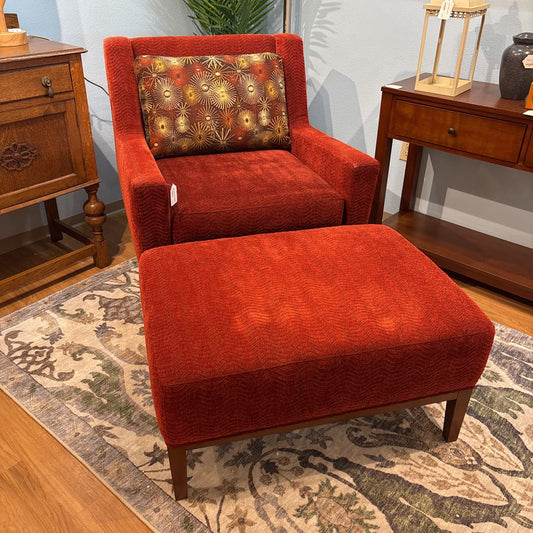 Thyer Coggin Blood Orange Wave Pattern Accent Chair w/ Ottoman U ACCENT CHAIRS