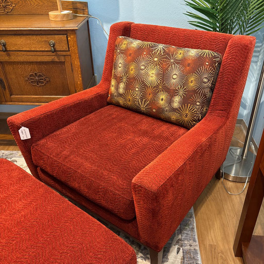Thyer Coggin Blood Orange Wave Pattern Accent Chair w/ Ottoman U ACCENT CHAIRS