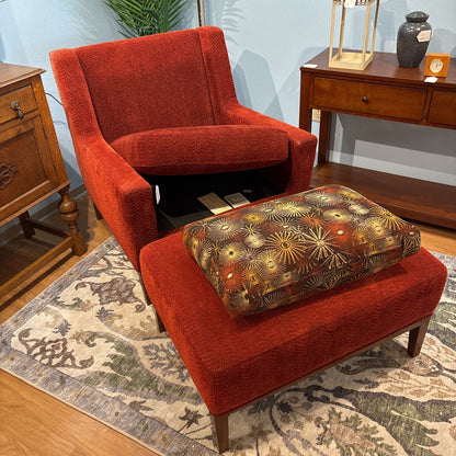 Thyer Coggin Blood Orange Wave Pattern Accent Chair w/ Ottoman