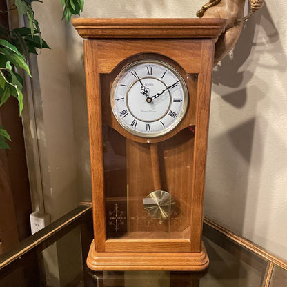 Vintage Linden Pendulum Clock in Wood & Glass Display Case