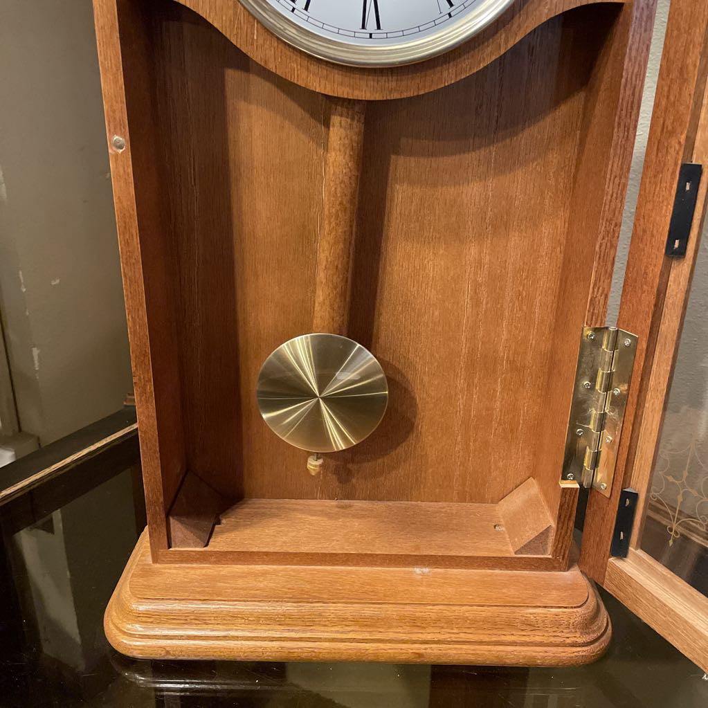 Vintage Linden Pendulum Clock in Wood & Glass Display Case