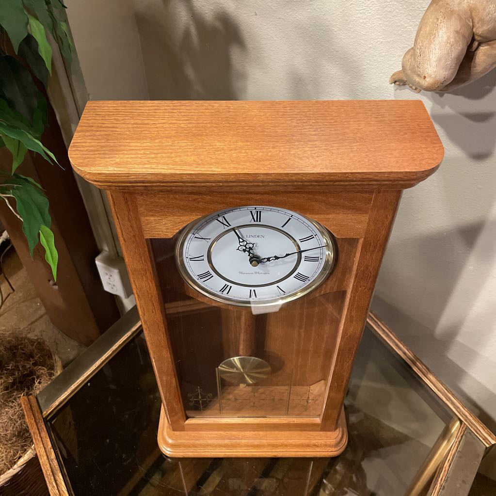 Vintage Linden Pendulum Clock in Wood & Glass Display Case