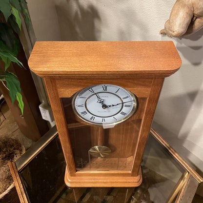 Vintage Linden Pendulum Clock in Wood & Glass Display Case