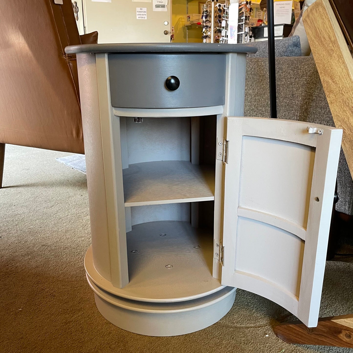 Round 2 Tone-Grey Cabinet with 1 Door/1 Drawer