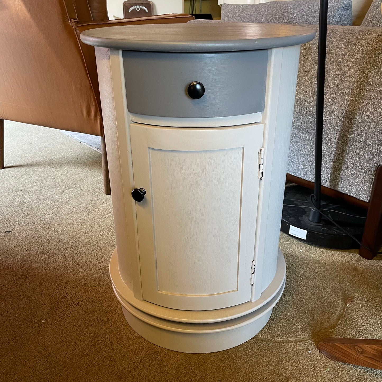 Round 2 Tone-Grey Cabinet with 1 Door/1 Drawer