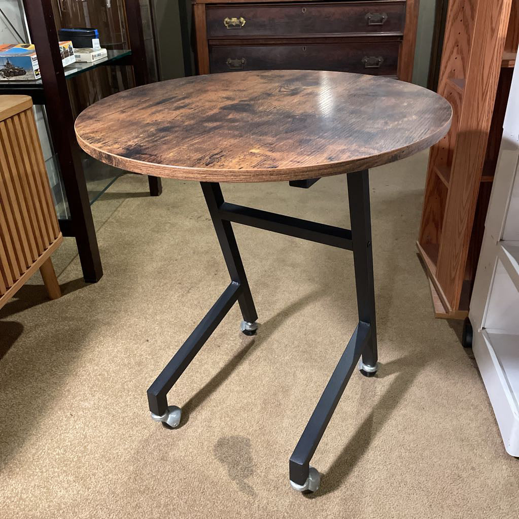 Round Wood Top with Black Metal Base Rolling Table C SIDE TABLES