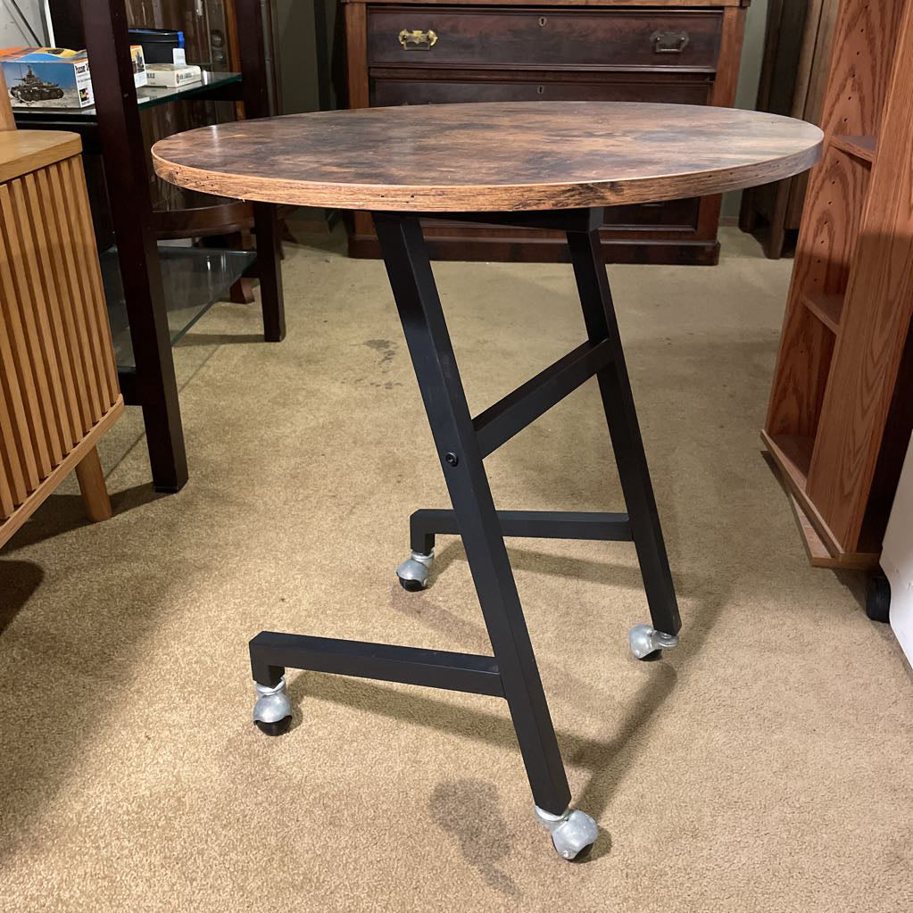 Round Wood Top with Black Metal Base Rolling Table C SIDE TABLES