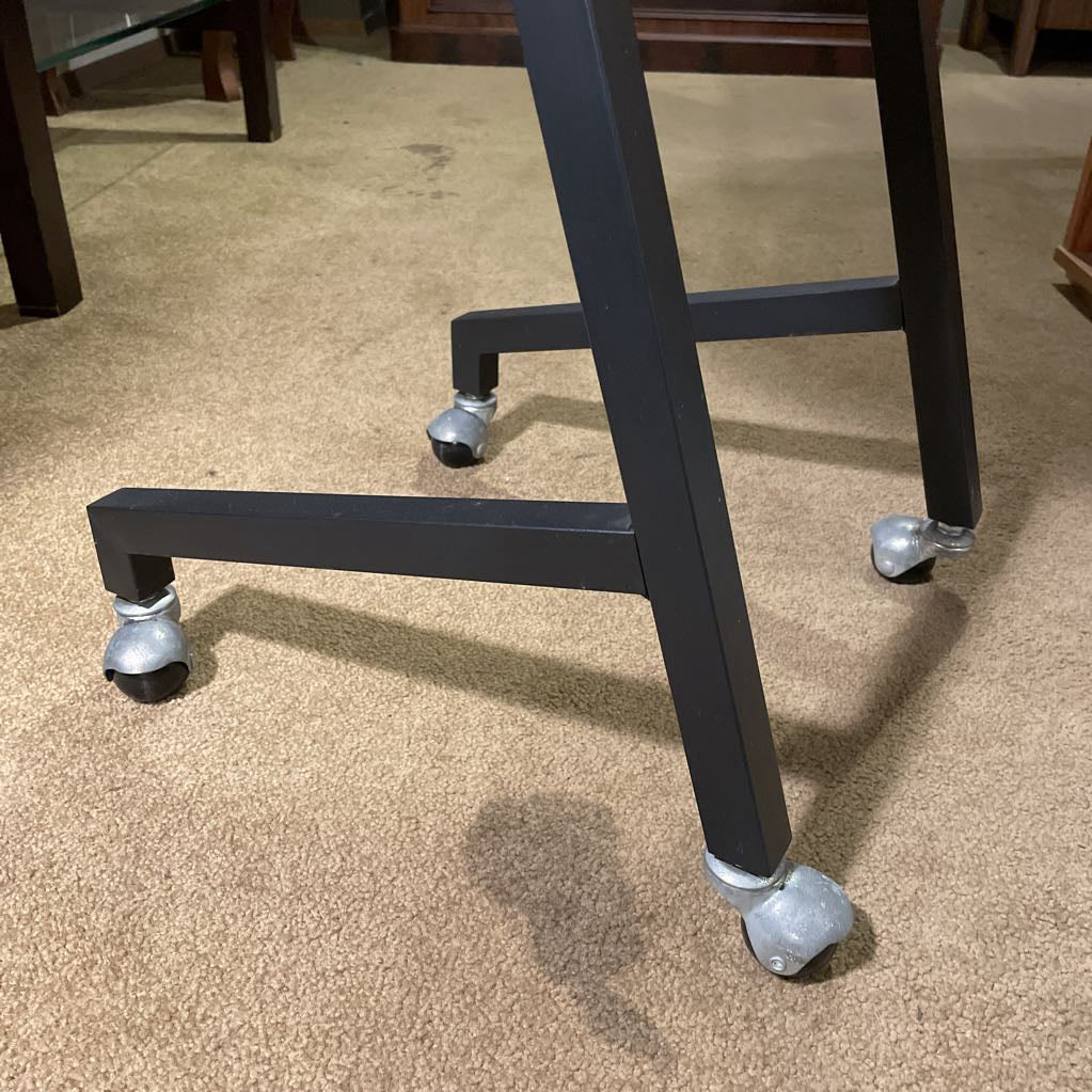 Round Wood Top with Black Metal Base Rolling Table C SIDE TABLES