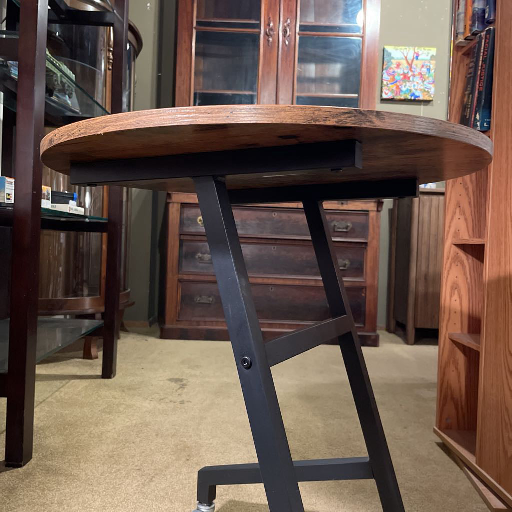 Round Wood Top with Black Metal Base Rolling Table C SIDE TABLES