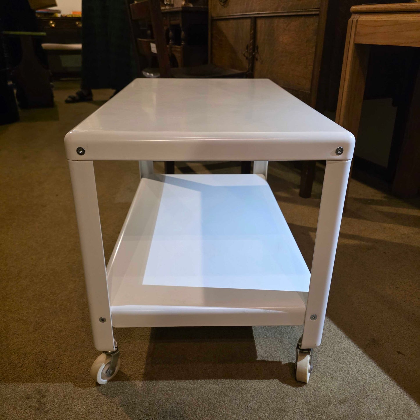 Oblong White Vintage IKEA 2 Level Rolling Table