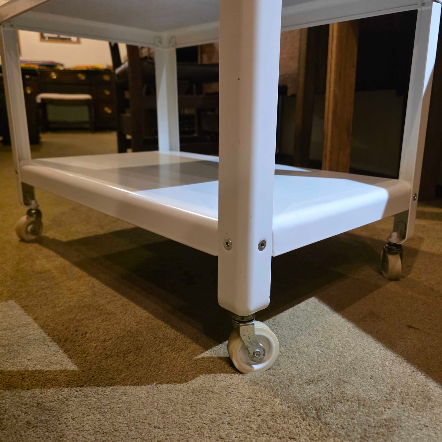 Oblong White Vintage IKEA 2 Level Rolling Table