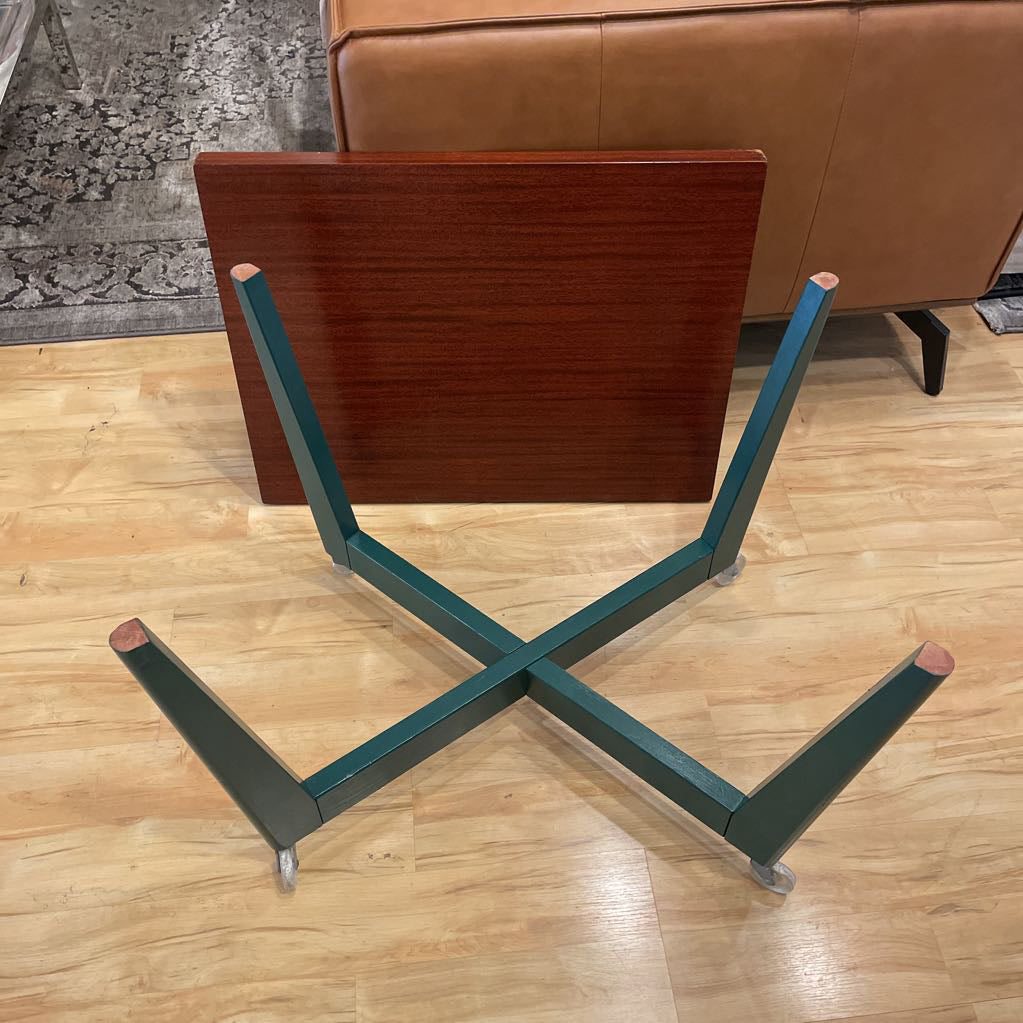 Removeable Veneer Top with Green Base Rolling Table