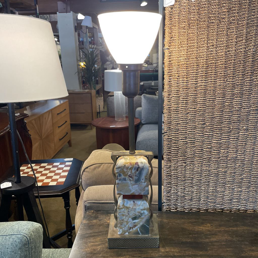 Two Marble Cube Brass Table Lamp *No Shade*