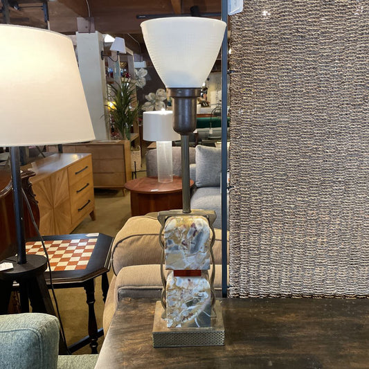 Two Marble Cube Brass Table Lamp *No Shade* LAMPS