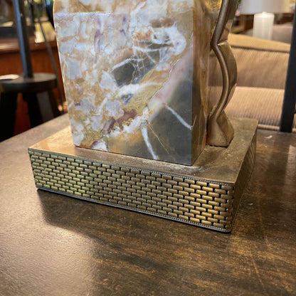 Two Marble Cube Brass Table Lamp *No Shade*