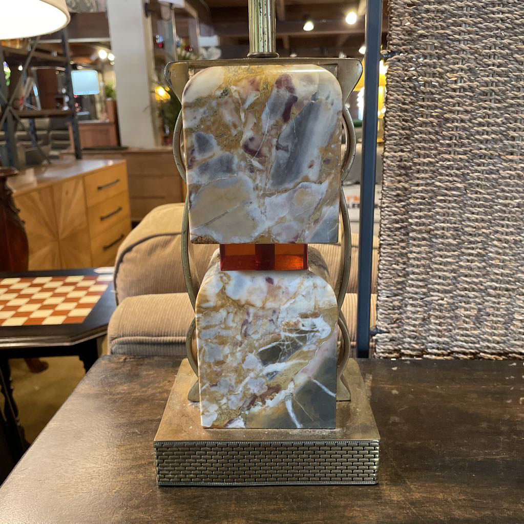 Two Marble Cube Brass Table Lamp *No Shade*