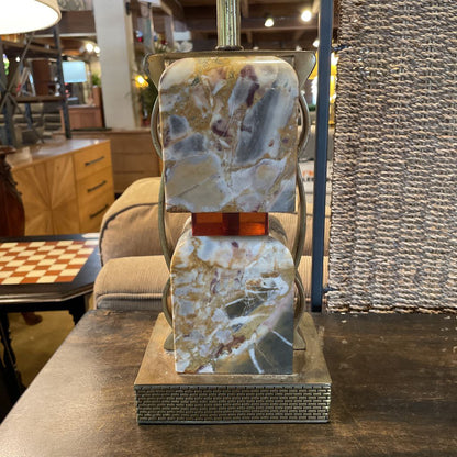 Two Marble Cube Brass Table Lamp *No Shade*