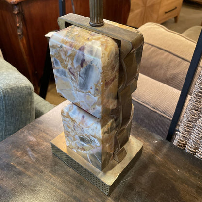 Two Marble Cube Brass Table Lamp *No Shade*