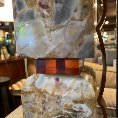 Two Marble Cube Brass Table Lamp *No Shade*