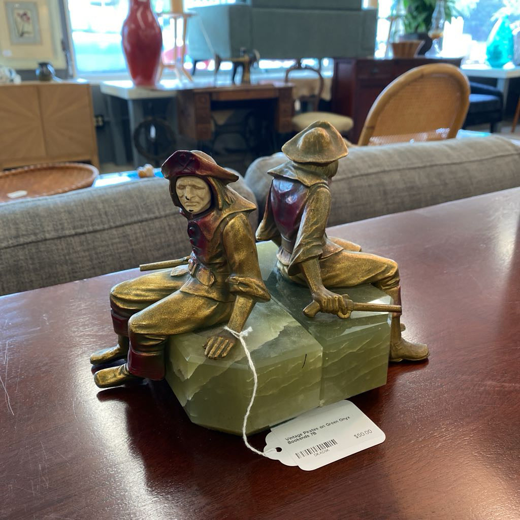 Vintage Pirates on Green Onyx Bookends UNIQUE FINDS