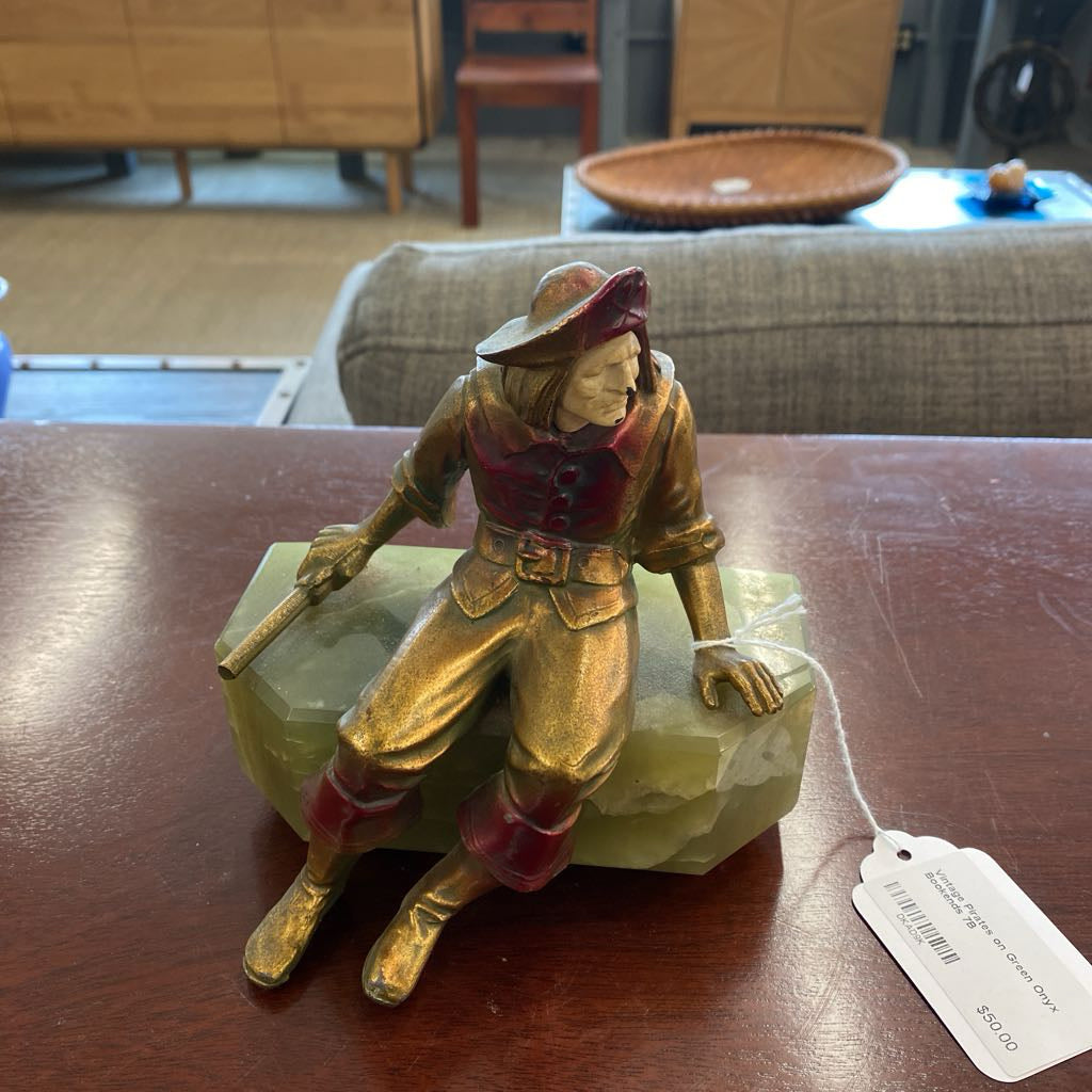 Vintage Pirates on Green Onyx Bookends UNIQUE FINDS