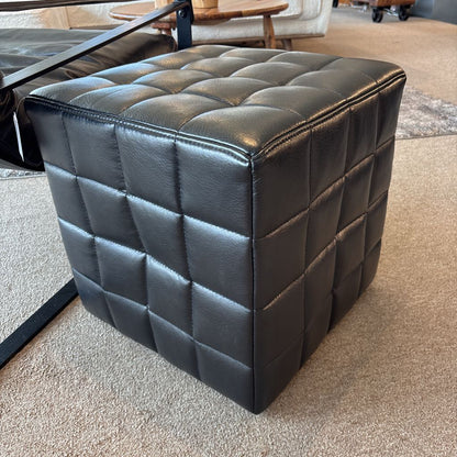 Black Leather Cube Ottoman