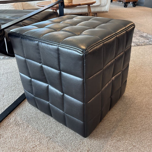 Black Leather Cube Ottoman U OTTOMANS
