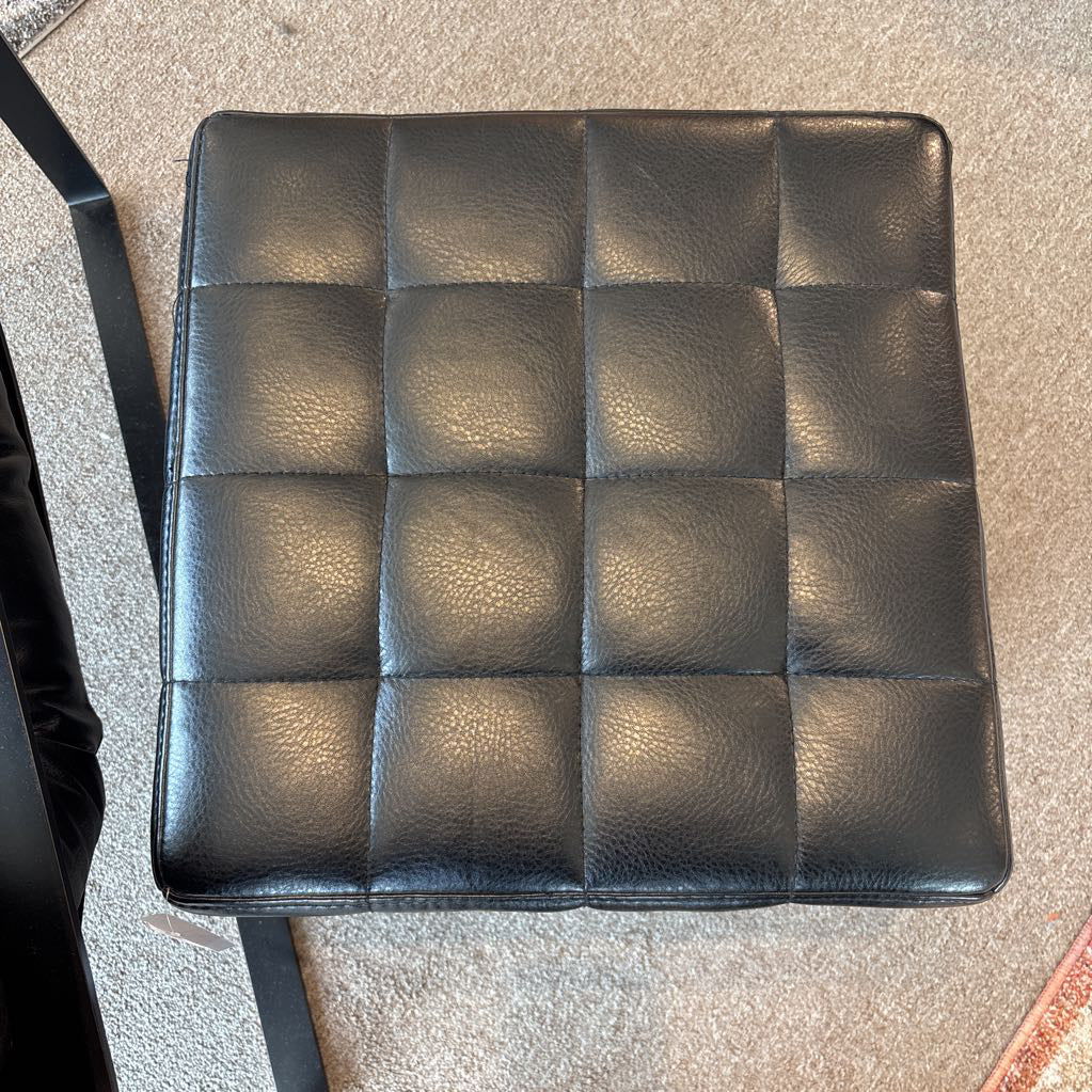 Black Leather Cube Ottoman