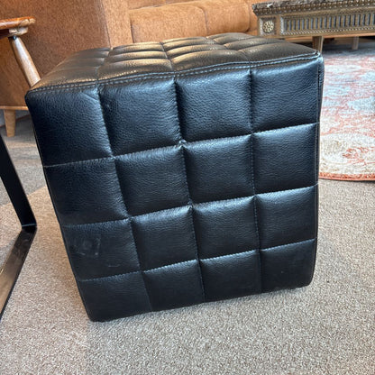 Black Leather Cube Ottoman