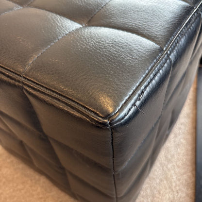 Black Leather Cube Ottoman