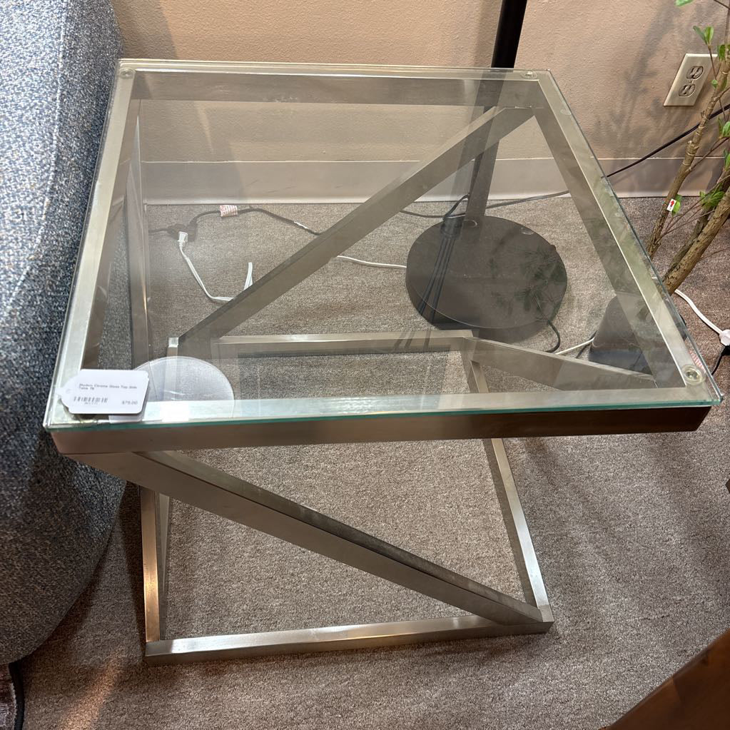 Modern Chrome Glass Top Side Table