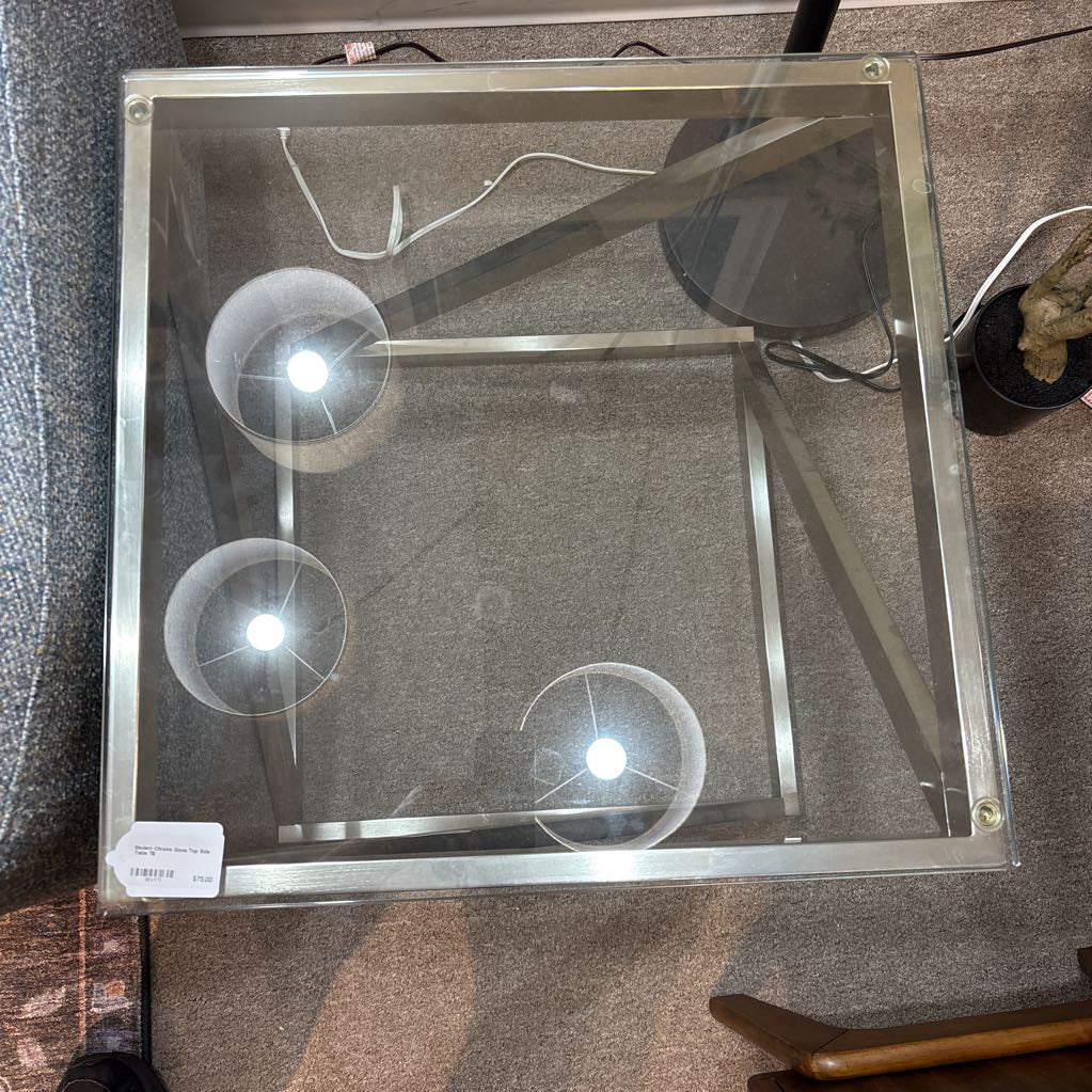 Modern Chrome Glass Top Side Table