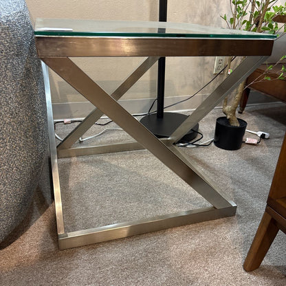 Modern Chrome Glass Top Side Table