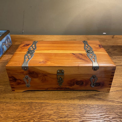 Wood Trinket Box with Metal Top Detail Bars SMALLS