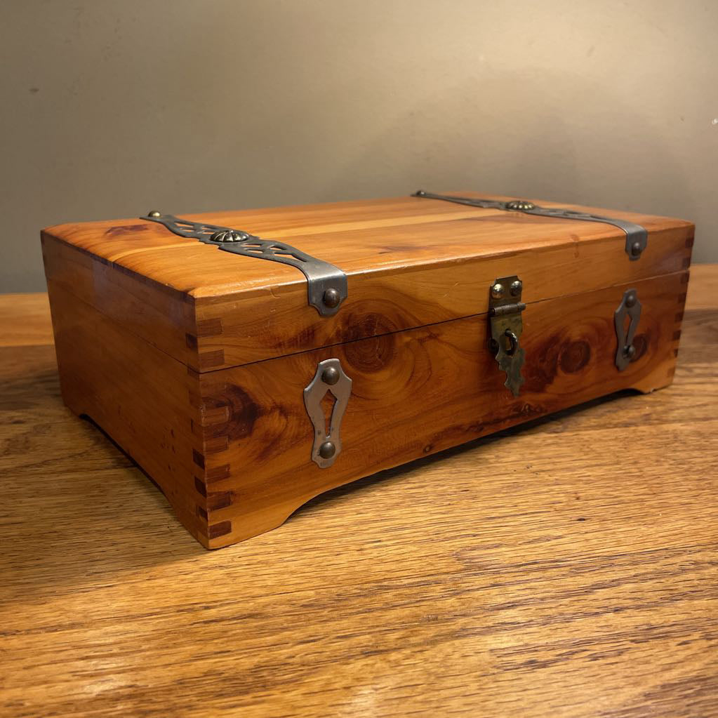 Wood Trinket Box with Metal Top Detail Bars SMALLS