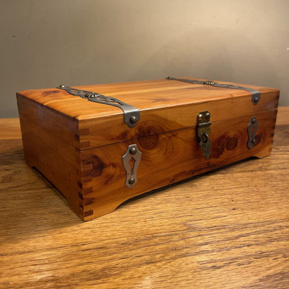 Wood Trinket Box with Metal Top Detail Bars SMALLS