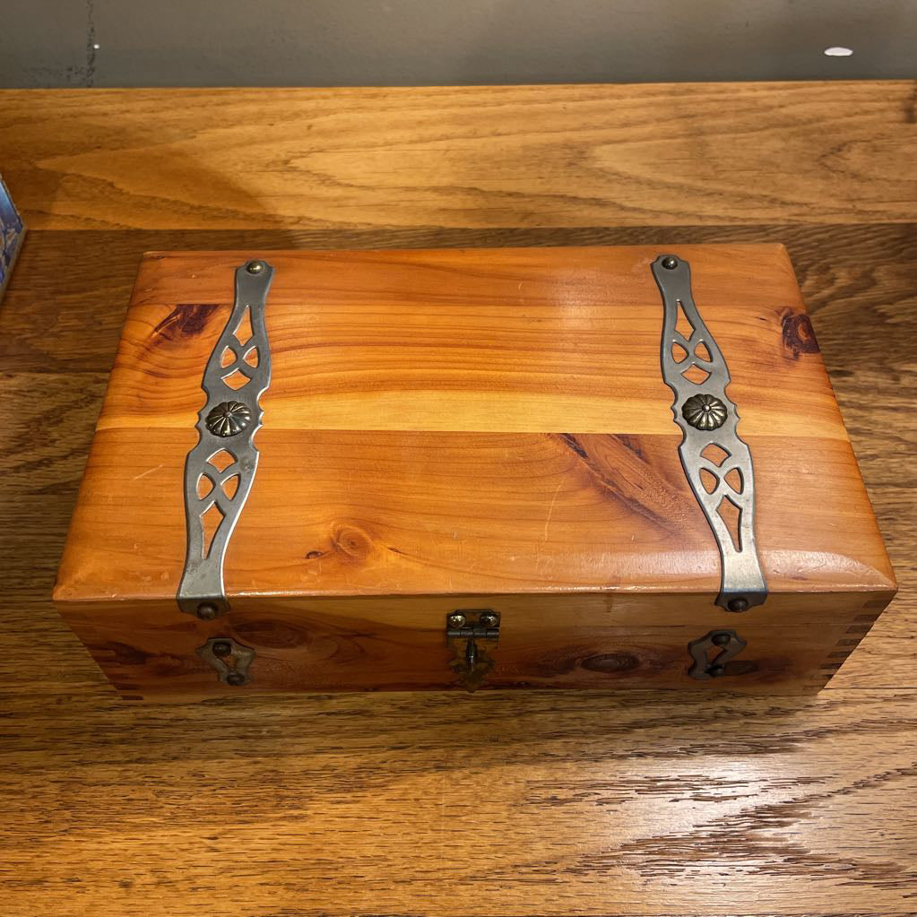Wood Trinket Box with Metal Top Detail Bars SMALLS