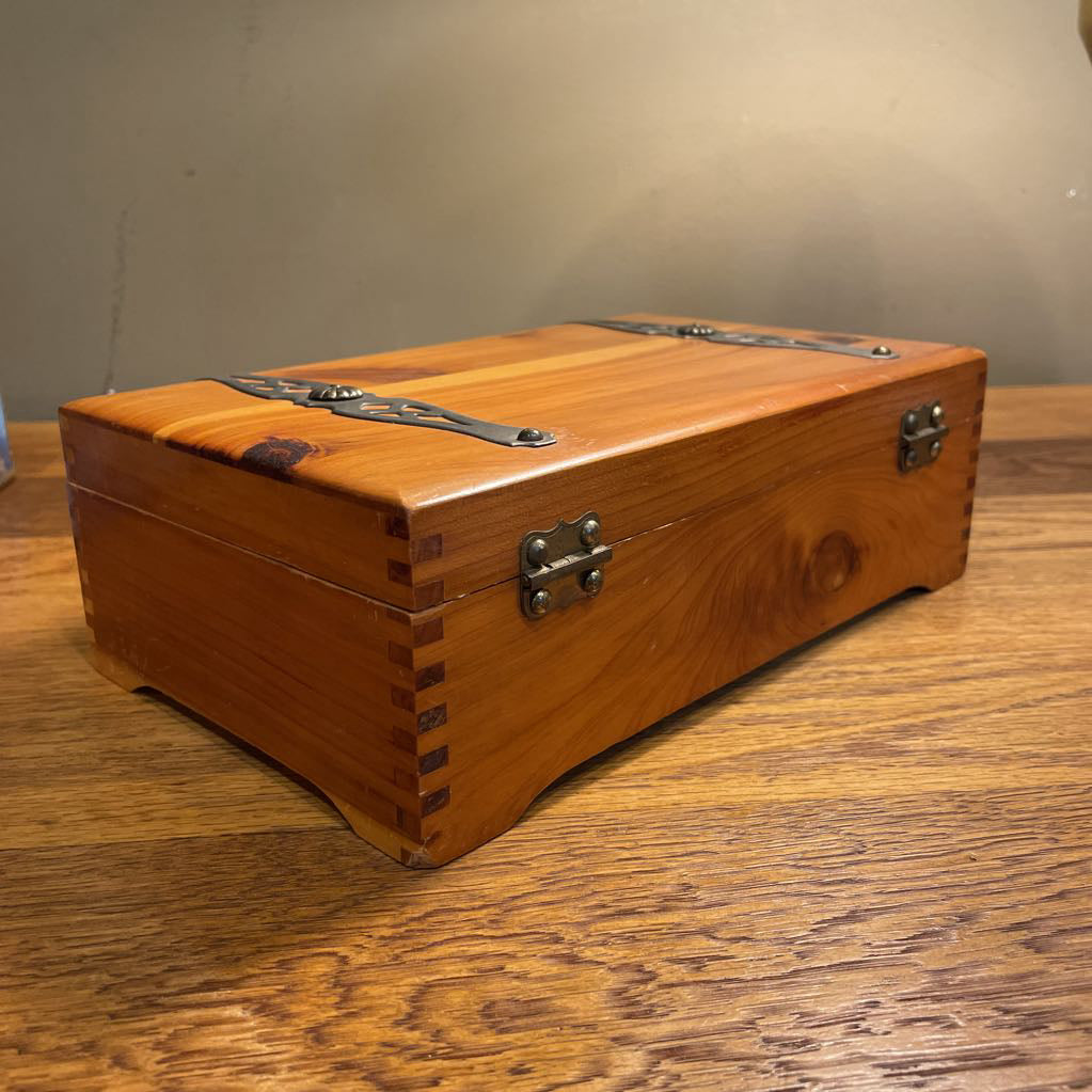 Wood Trinket Box with Metal Top Detail Bars SMALLS