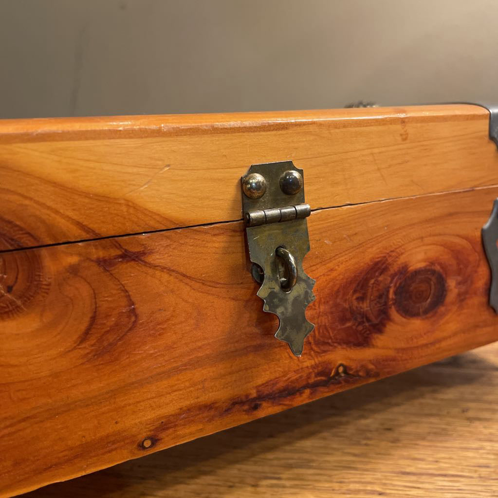 Wood Trinket Box with Metal Top Detail Bars SMALLS