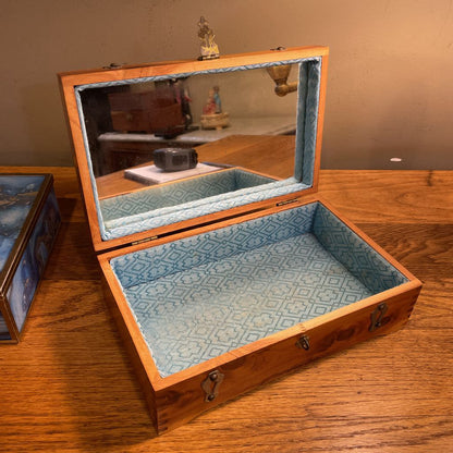 Wood Trinket Box with Metal Top Detail Bars SMALLS