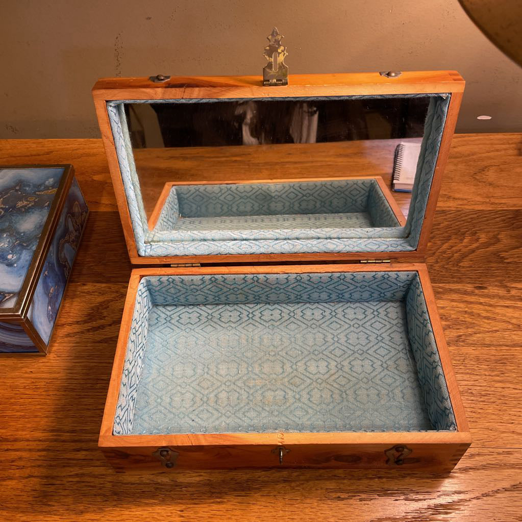 Wood Trinket Box with Metal Top Detail Bars SMALLS