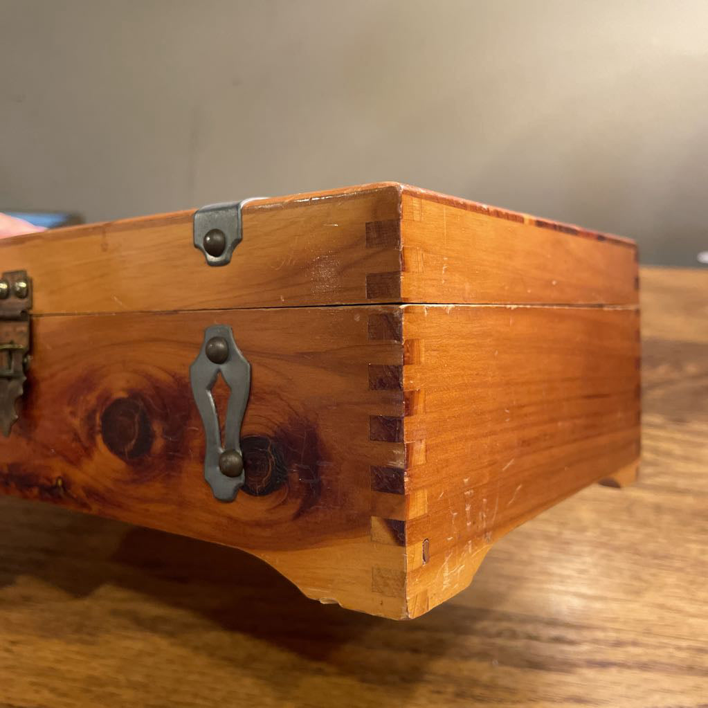 Wood Trinket Box with Metal Top Detail Bars SMALLS