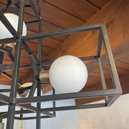 Brio Metal Geometric Cube Chandelier w Globe Lights LAMPS
