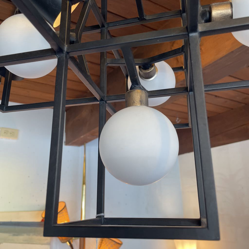 Brio Metal Geometric Cube Chandelier w Globe Lights LAMPS