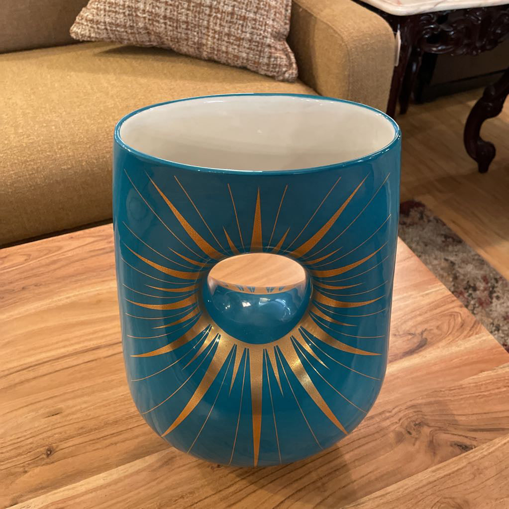 Jonathan Adler Large Teal & Sunburst Vase with Center Aperture UNIQUE FINDS